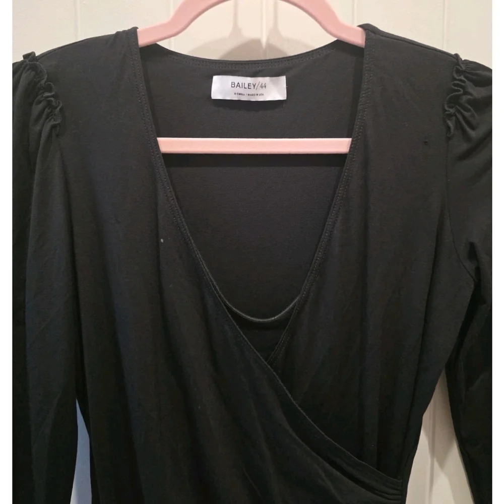 Bailey 44 Women's Black Mini Side Gather 3/4 Sleeve Ruffle Small Hole XS NWOT